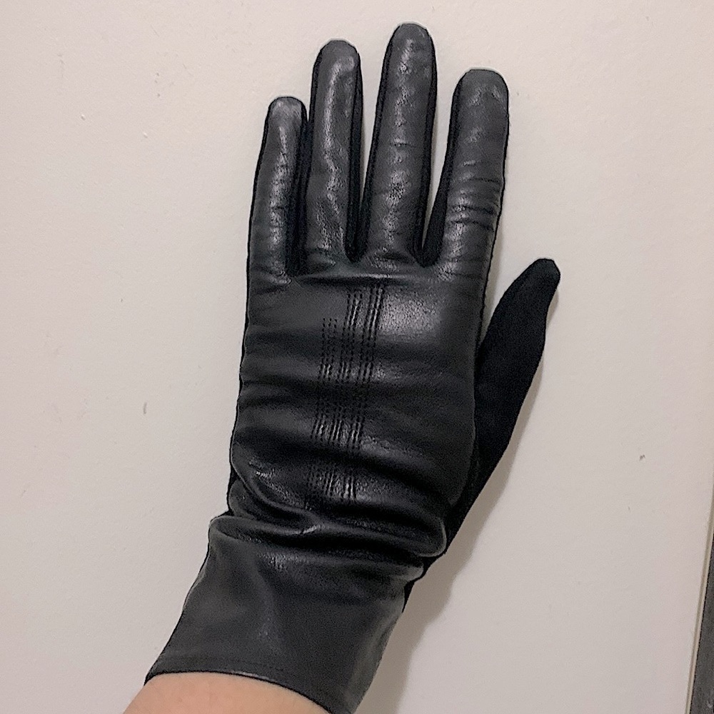 COPY - Vintage Leather Fabric Gloves. Black. Elegant 8.5